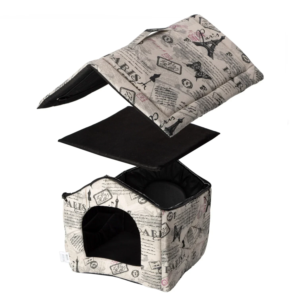 Σπιτάκι Υφασμάτινο για Σκύλους με Σχέδιο Paris L53*W50*H43cm Large Γκρί
