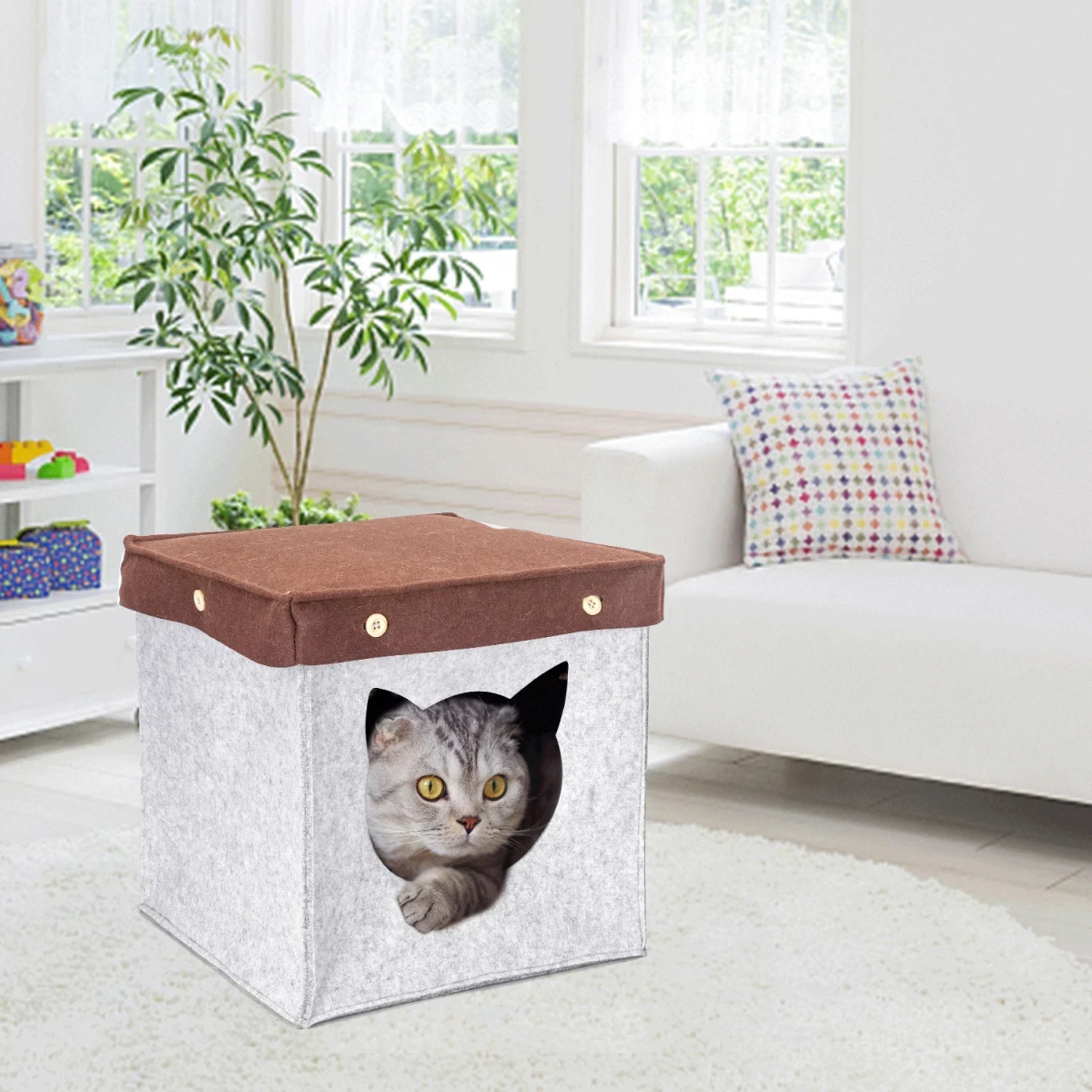 Σπιτάκι για Γάτες L34*W34*H33cm Γκρί/Καφέ