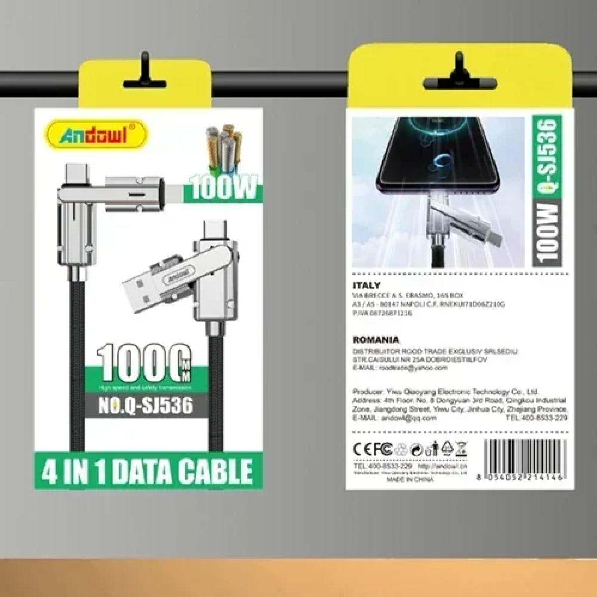 Καλώδιο Data 1m 100W 4 σε 1 Andowl Q-SJ536 μαύρο - Image 2