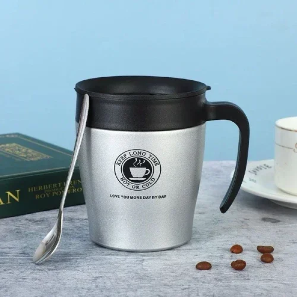 Κούπα Θερμός 330ml με Καπάκι & Κουταλάκι Ασημί