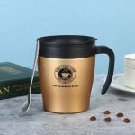 Κούπα Θερμός 330ml με Καπάκι & Κουταλάκι Χρυσό