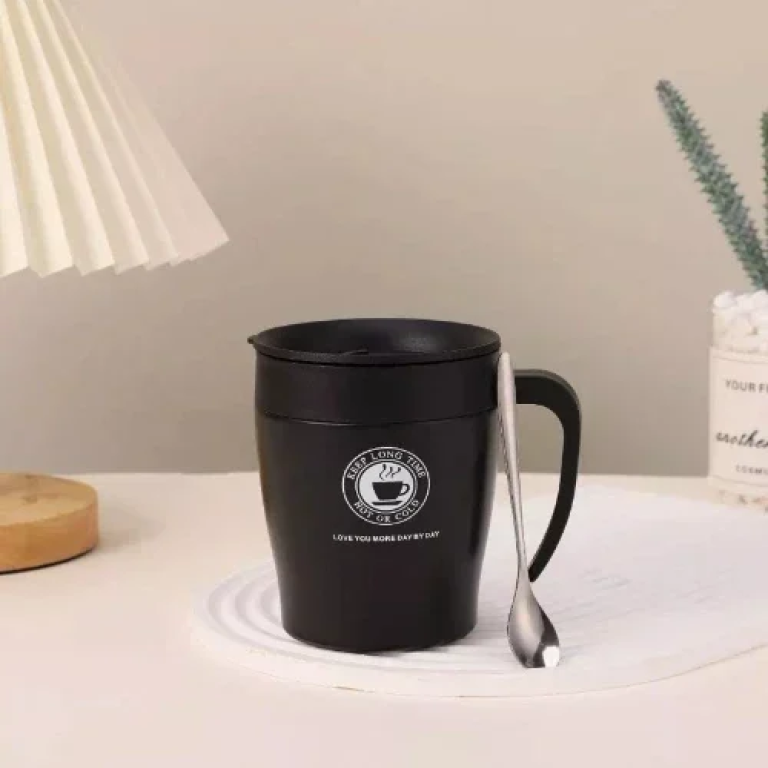 Κούπα Θερμός 330ml με Καπάκι & Κουταλάκι Μαύρο