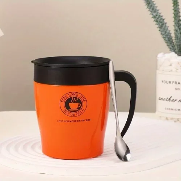Κούπα Θερμός 330ml με Καπάκι & Κουταλάκι Πορτοκαλί