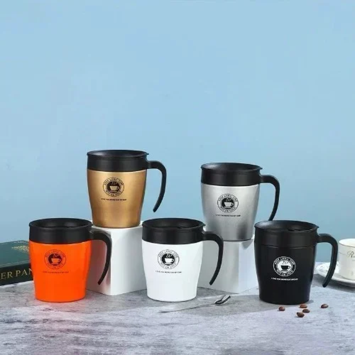 Κούπα Θερμός 330ml με Καπάκι & Κουταλάκι Λευκό