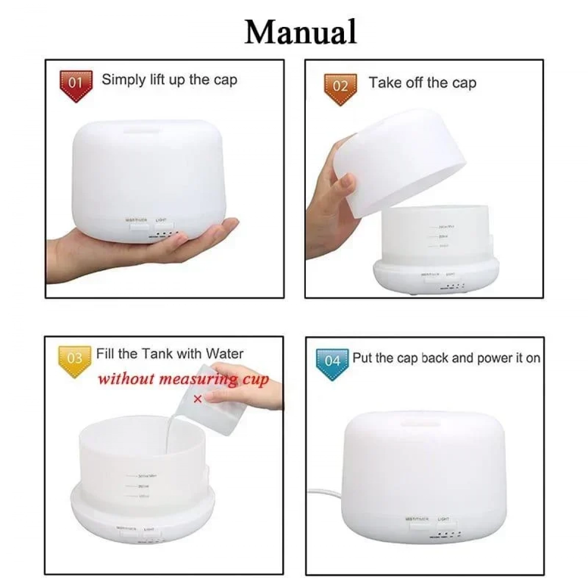 Led Συσκευή Αρωματοθεραπείας Υπερήχων Humidifier Λευκή 300ml