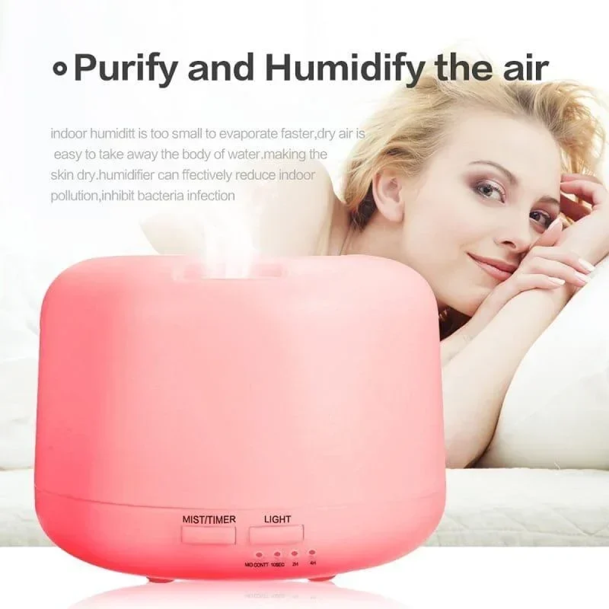 Led Συσκευή Αρωματοθεραπείας Υπερήχων Humidifier Λευκή 300ml