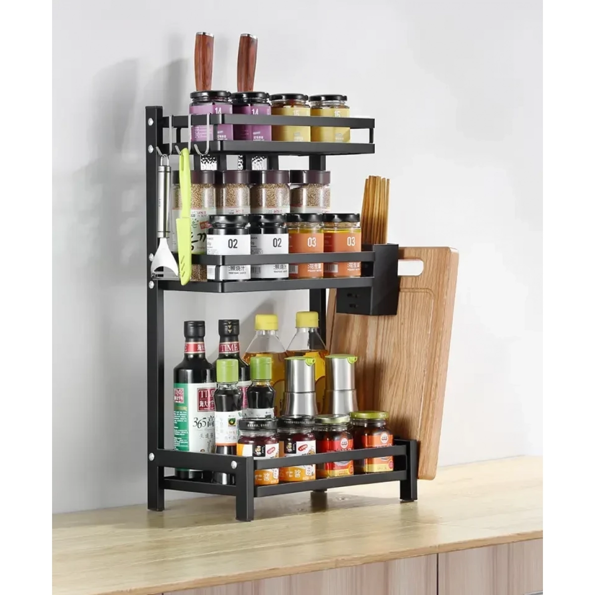 Μεταλλική Ραφιέρα Κουζίνας για Μπαχαρικά 3 Επιπέδων Μαύρη