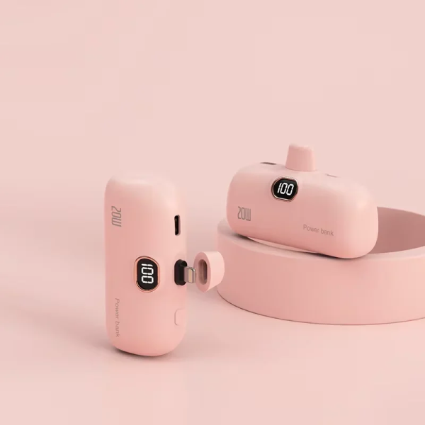 Mini Capsule Powerbank USB-C με ενσωματωμένη υποδοχή 6500mAh Andowl Q-CD694 Ροζ