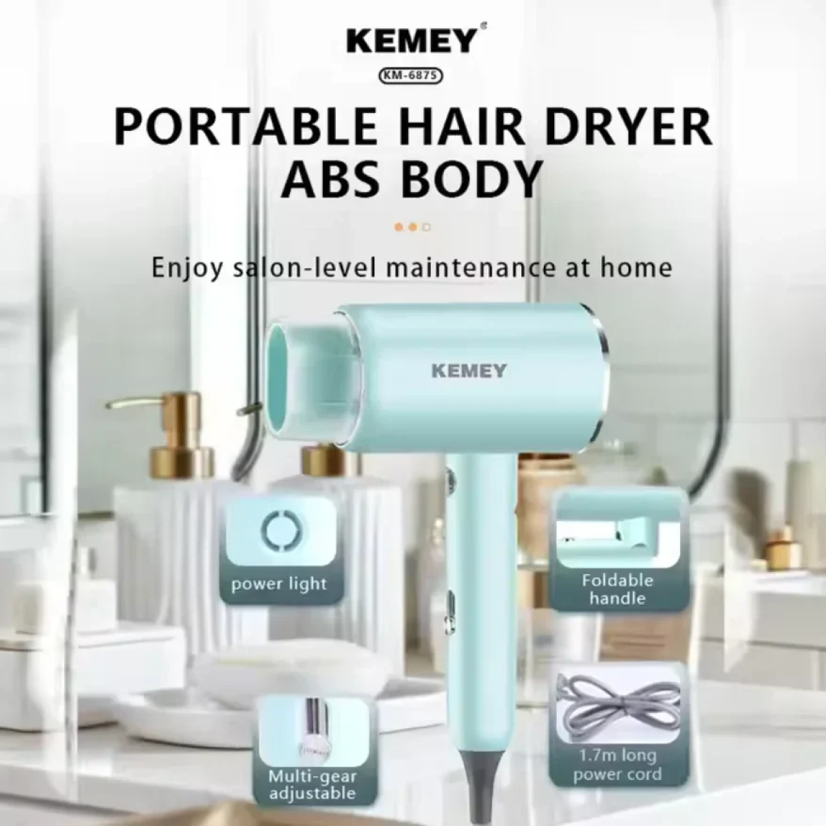 Οικιακό Πιστολάκι Μαλλιών KEMEI KM-6875 Μπλε