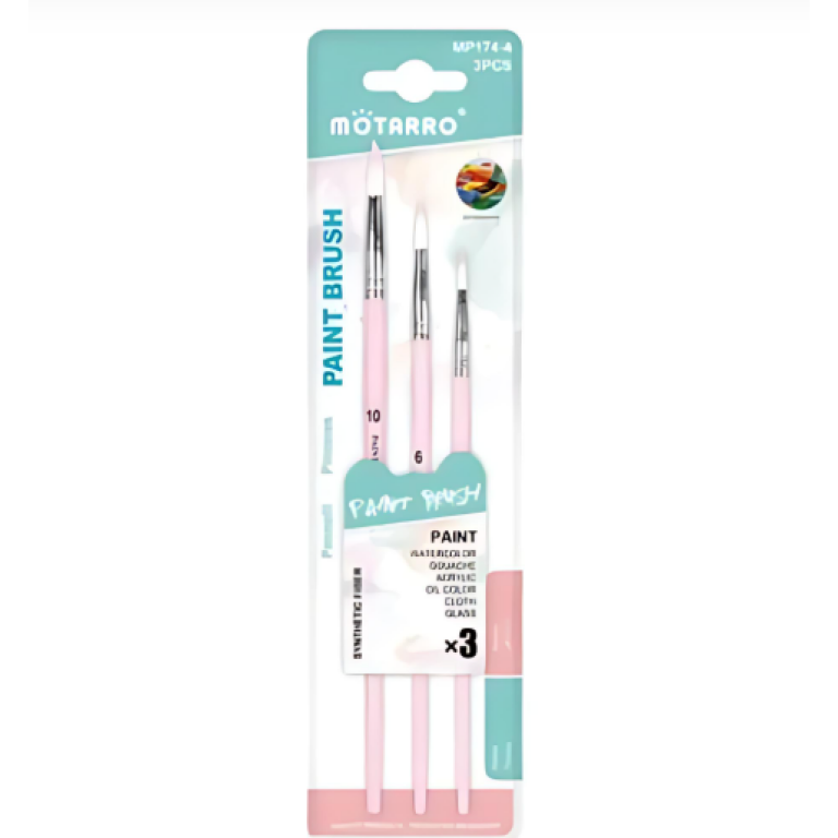 Πινέλα Ζωγραφικής Σετ 3τμχ Νο 10-6-2 Μοtarro MP174-4 Ροζ