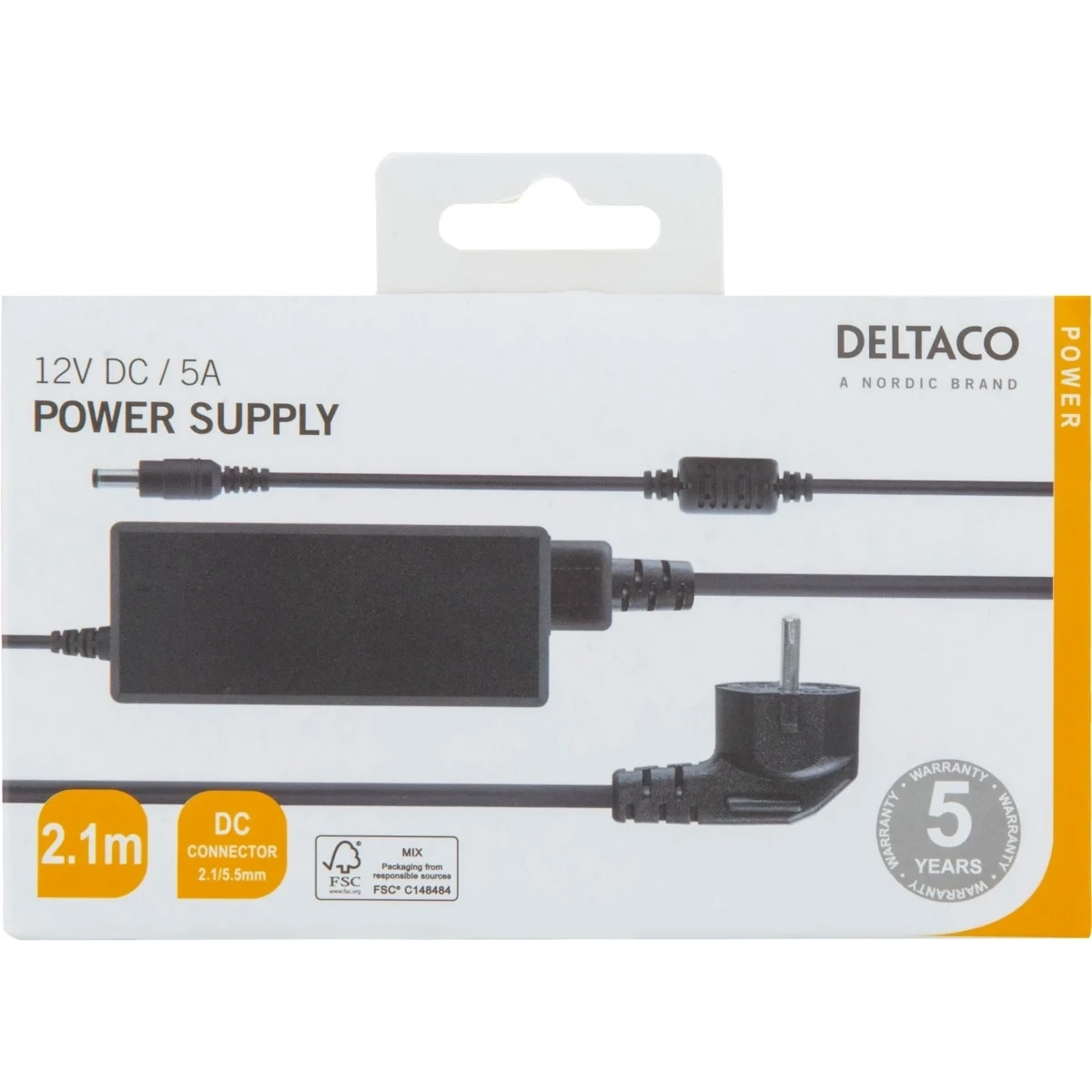 Deltaco Τροφοδοτικό AC Adapter 100-240V AC 50/60Hz σε 12V DC, 5A, Μήκος Καλωδίου 1.5m Μαύρο PS12-50B - Image 3