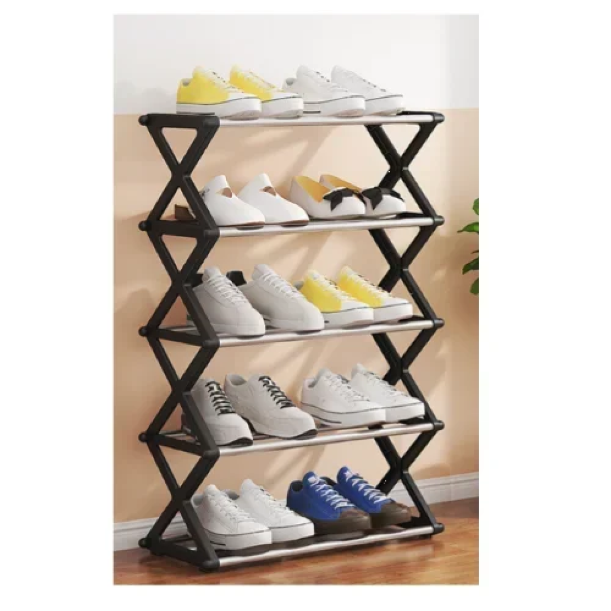 Πτυσσόμενη Παπουτσοθήκη με 5 Ράφια 41x19x65cm ΥΗ6615-5 Μαύρο