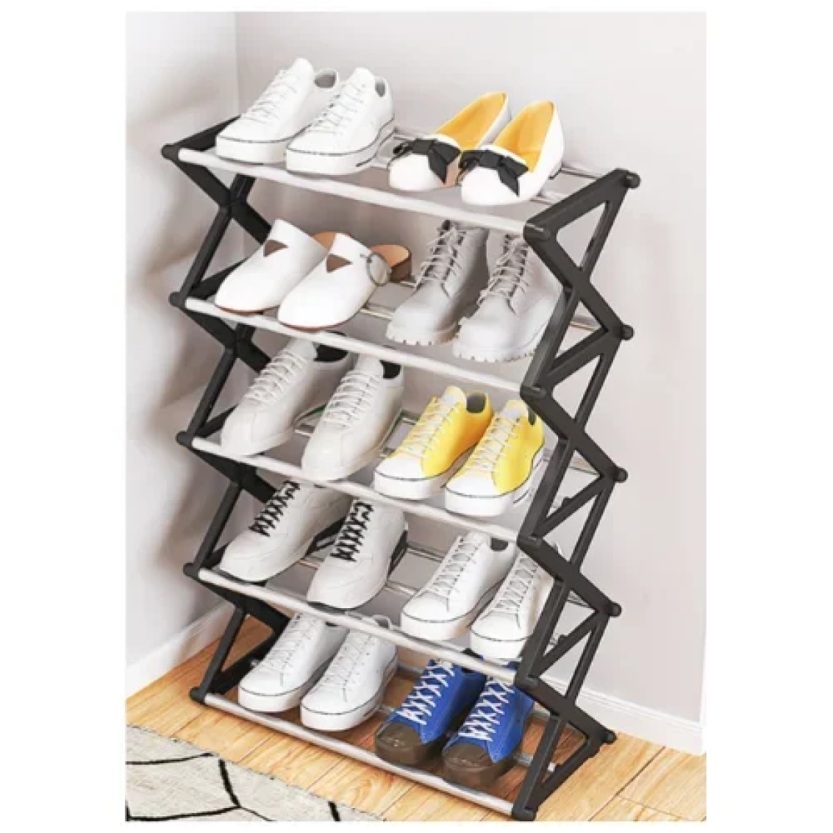 Πτυσσόμενη Παπουτσοθήκη με 5 Ράφια 41x19x65cm ΥΗ6615-5 Μαύρο