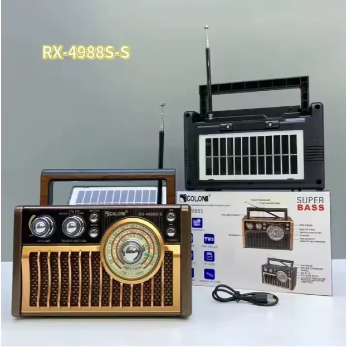 Retro Ραδιόφωνο Επαναφορτιζόμενο Με Ηλιακό Πάνελ Με Bluetooth Και USB CMiK MK-498ΒΤ Καφέ