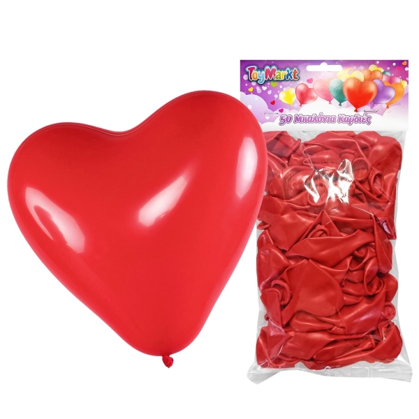 Σετ 50 Κόκκινα Μπαλόνια Καρδιά 23cm ToyMarkt 913590