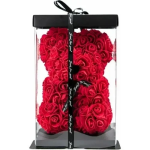 Σετ με Rose Bear, Τριαντάφυλλα με LED Φωτισμό σε Γυάλινο Θόλο & Κουτί Δώρου για Κόσμημα