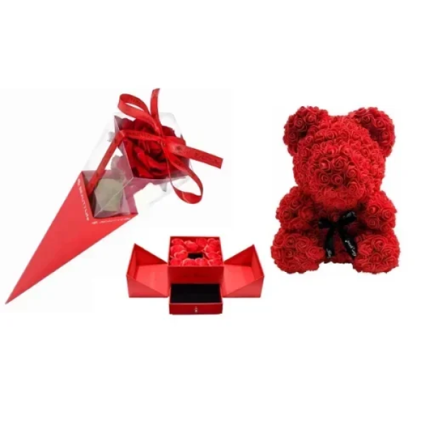 Σετ με Rose Bear, Τριαντάφυλλο & Κουτί Δώρου για Κόσμημα
