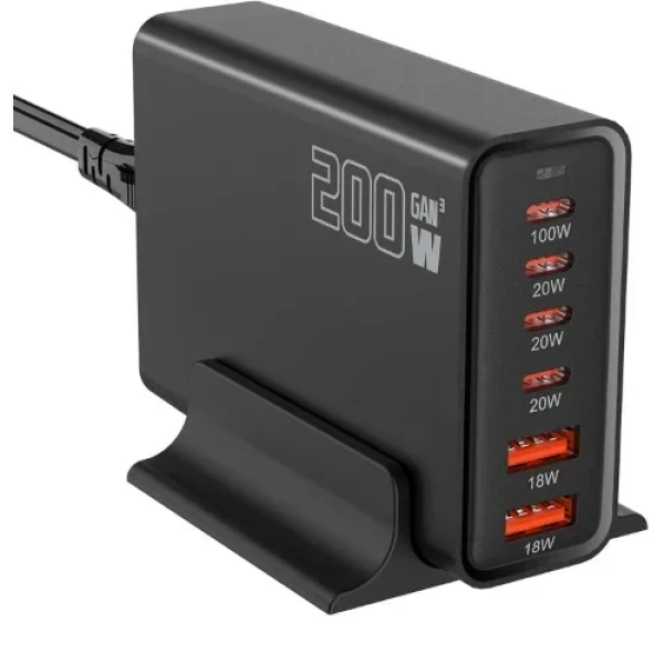 Σταθμός φόρτισης 200W υψηλής ταχύτητας 6 θυρών GaN Andowl Q-CD787