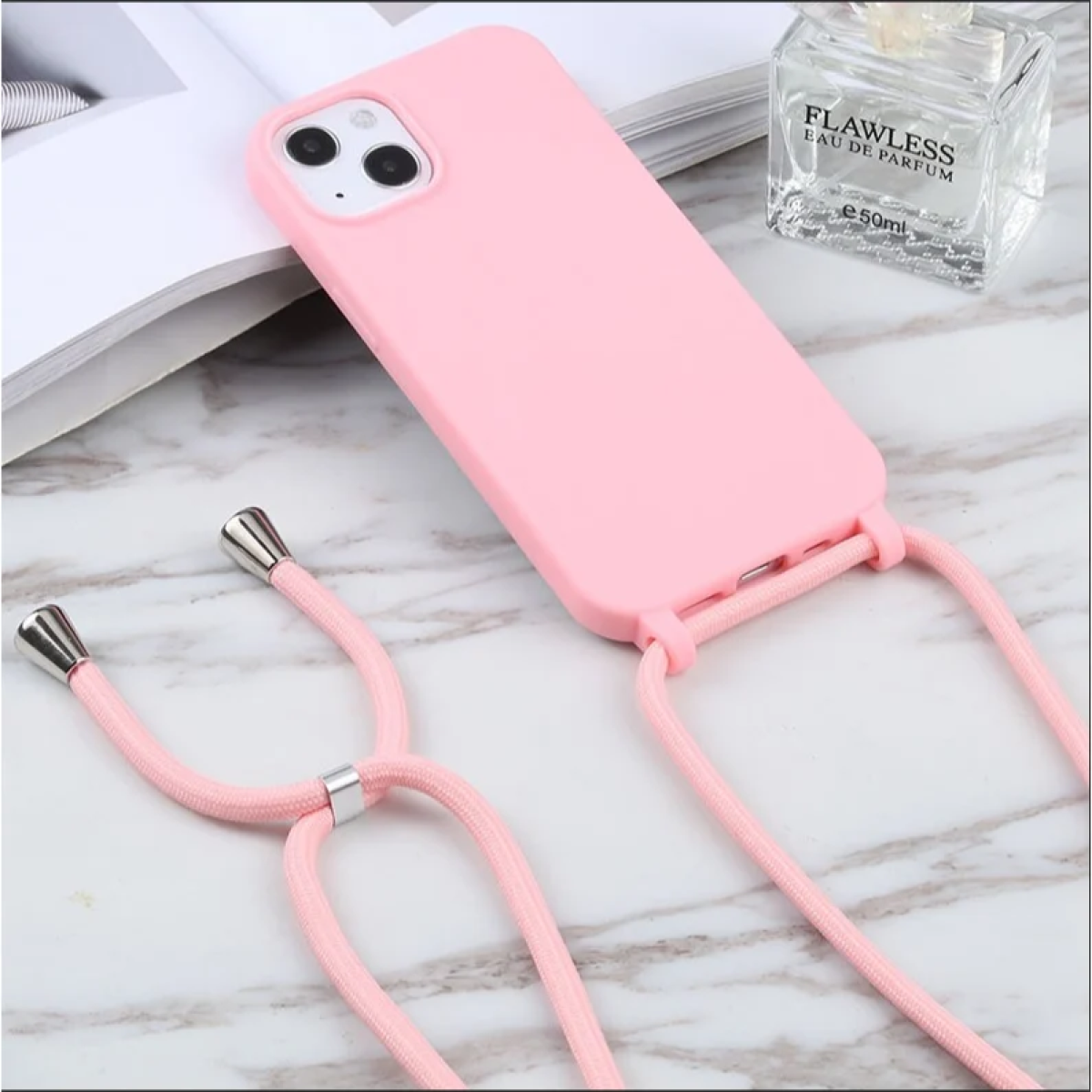 Θήκη Σιλικόνης LANYARD με Κορδόνι για iPhone 16 Plus Ροζ