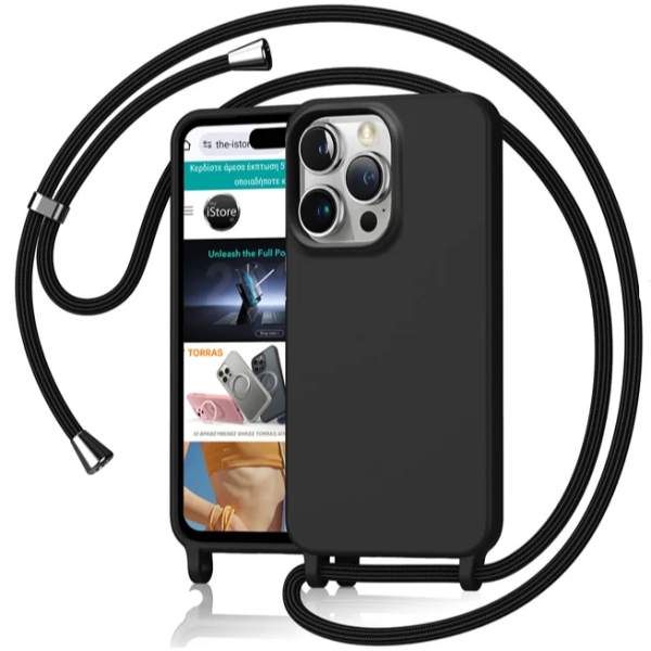 Θήκη Σιλικόνης LANYARD με Κορδόνι για iPhone 16 Pro Μαύρο