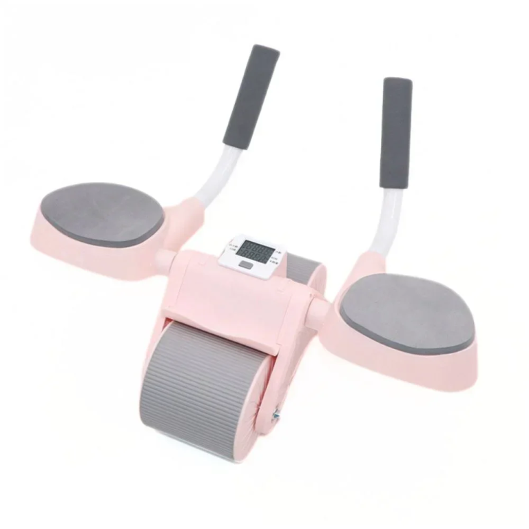 Τροχός Κοιλιακών AB Roller με 2 Στηρίγματα για Αγκώνες & Χρονοδιακόπτη Ροζ