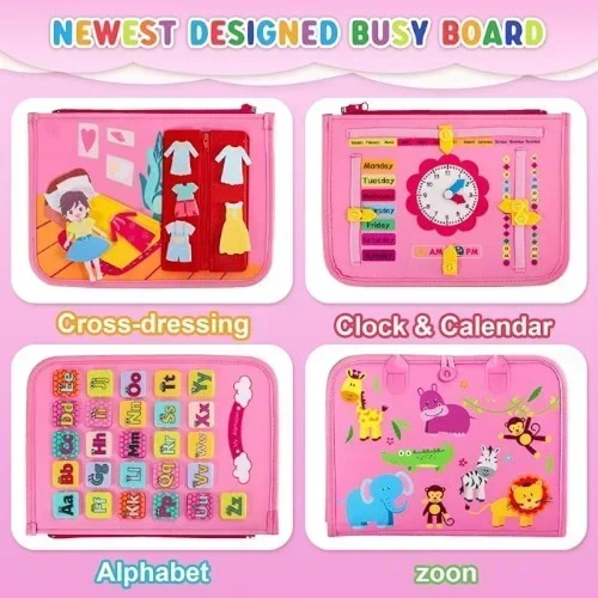 Τσάντα Montessori Busy Board Πίνακας δραστηριοτήτων - Ροζ