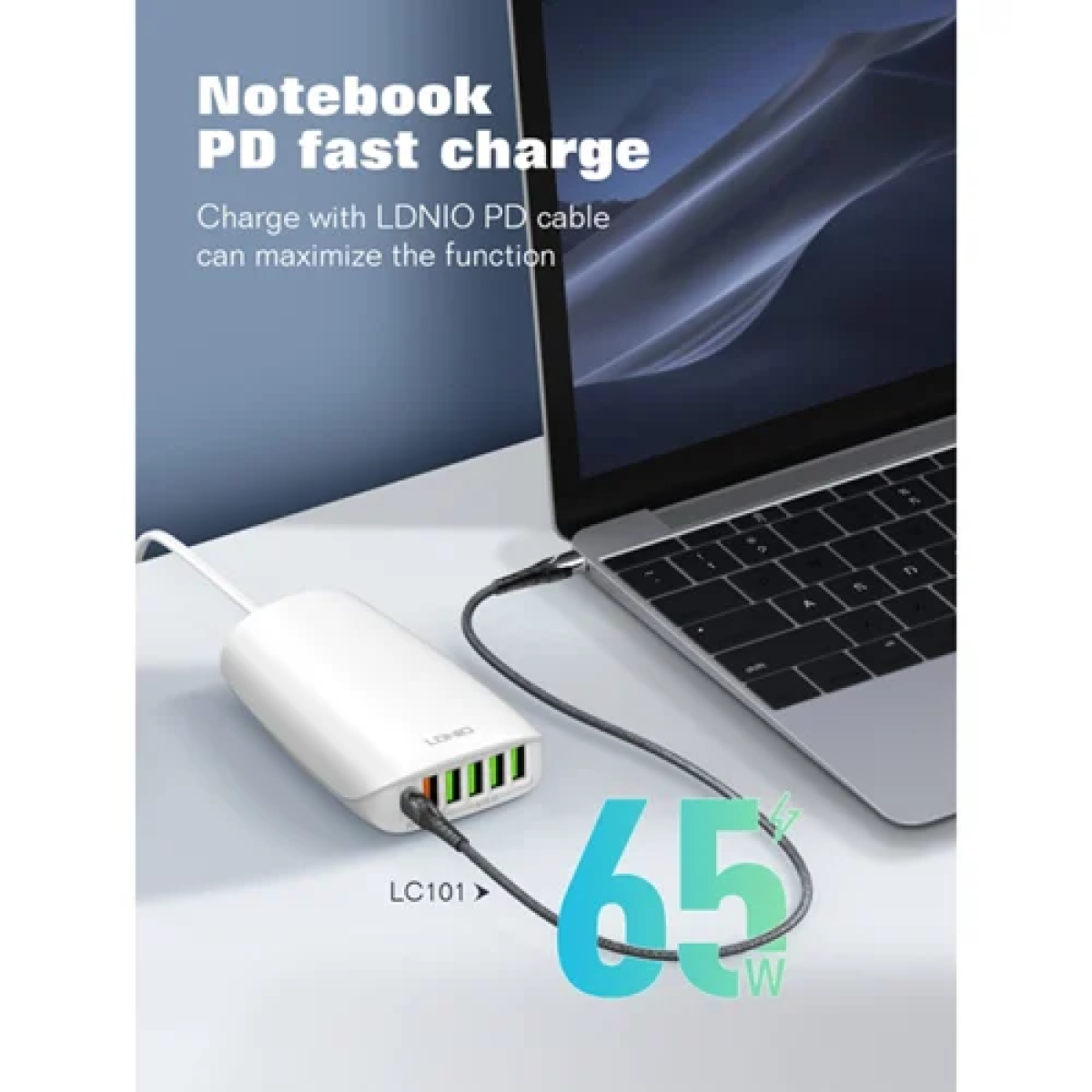 Βάση φόρτισης με 5 θύρες USB-A & θύρα USB-C 65W Ldnio A6573C - λευκή - Image 4