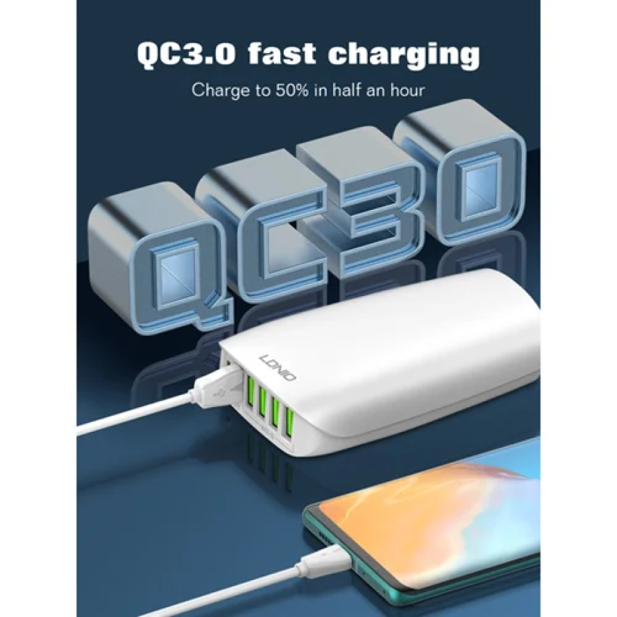 Βάση φόρτισης με 5 θύρες USB-A & θύρα USB-C 65W Ldnio A6573C - λευκή - Image 5