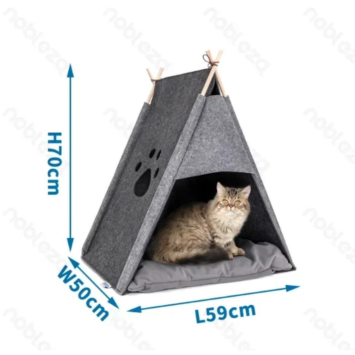 Σκηνή Γάτας από Τσόχα L59*W50*H70cm Γκρί