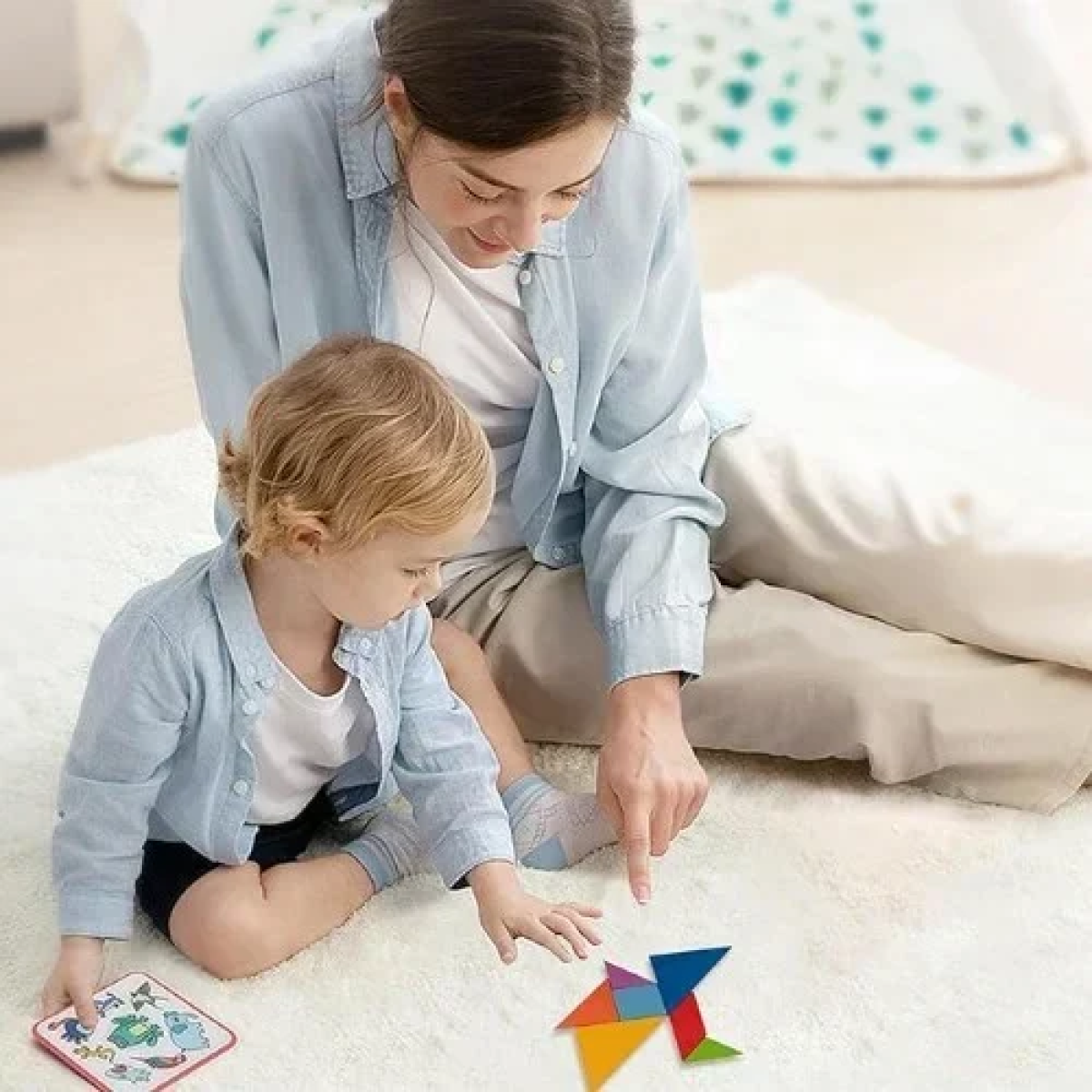 Ξύλινο Εκπαιδευτικό Παιχνίδι Παζλ Tangram Montessori