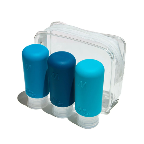 Muitomas Σετ Μπουκαλάκια Ταξιδίου 98ml 3τμχ σε Μπλε Αποχρώσεις με Διάφανη Θήκη Μεταφοράς TRBOTTLES3BL