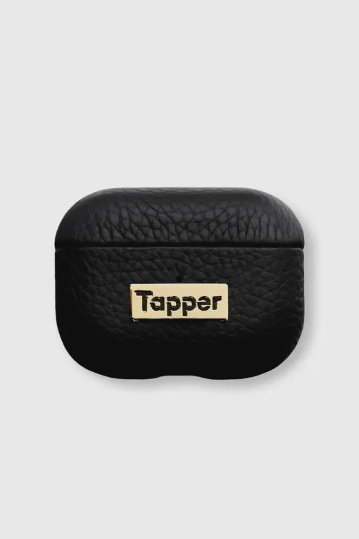 Tapper Θήκη για AirPods Pro Δερμάτινη με Επίχρυση Λεπτομέρεια Μαύρο 1863