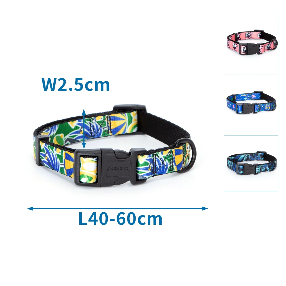 Περιλαίμιο για Σκύλους με Σχέδιο Tropical W2.5*L40-60cm Large Μπλέ
