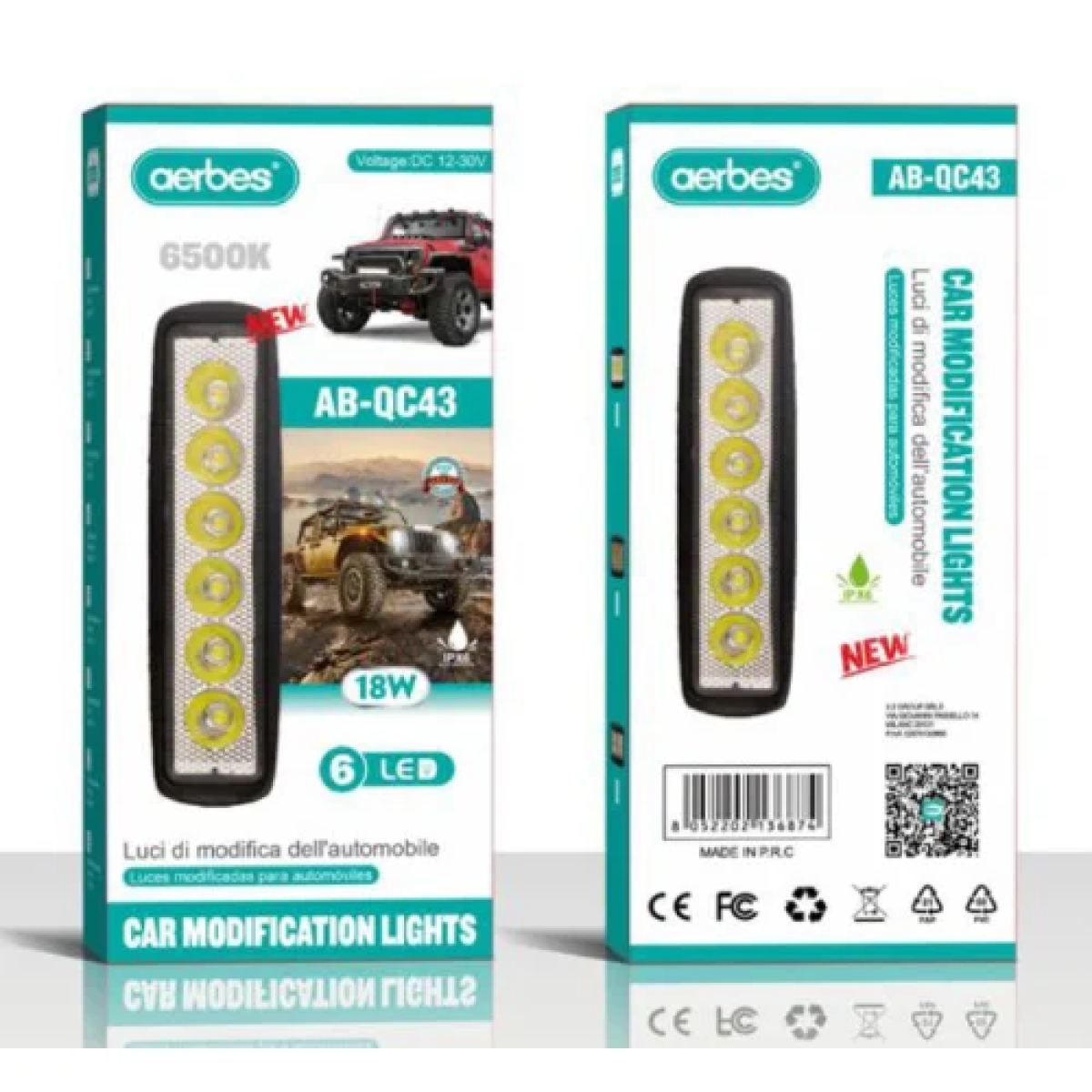 Αδιάβροχος Προβολέας Αυτοκινήτου 6LED 18w 6500Κ Αerbes AB-QC43