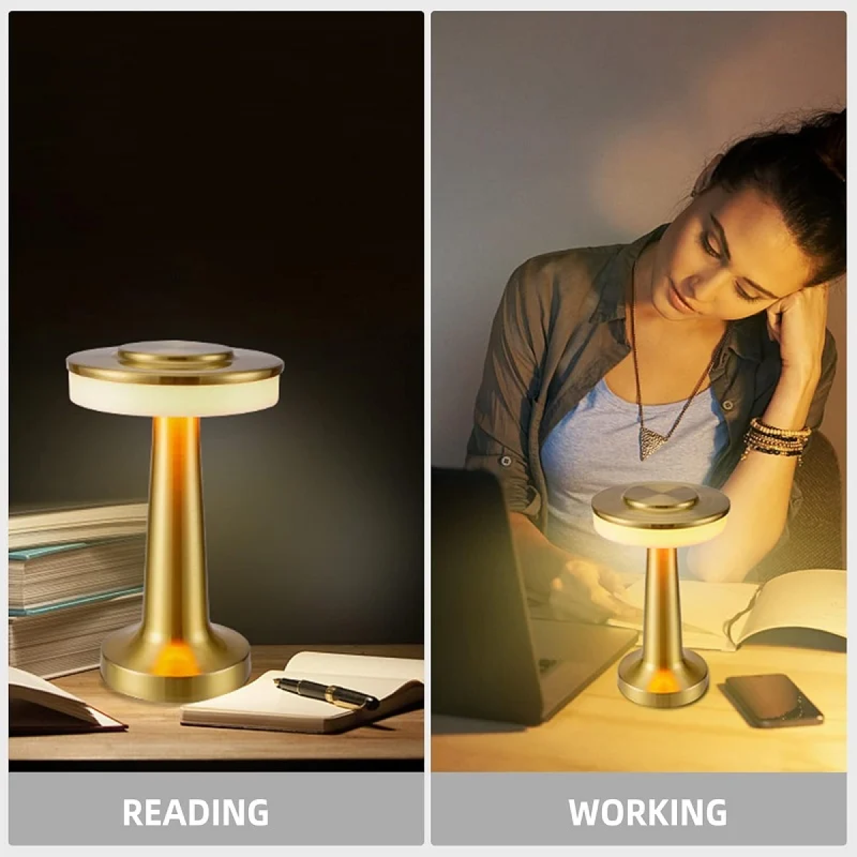 Aerbes AB-TD22 Επαναφορτιζόμενο LED Επιτραπέζιο Φωτιστικό Αφής με 3 λειτουργίες - Χρυσό