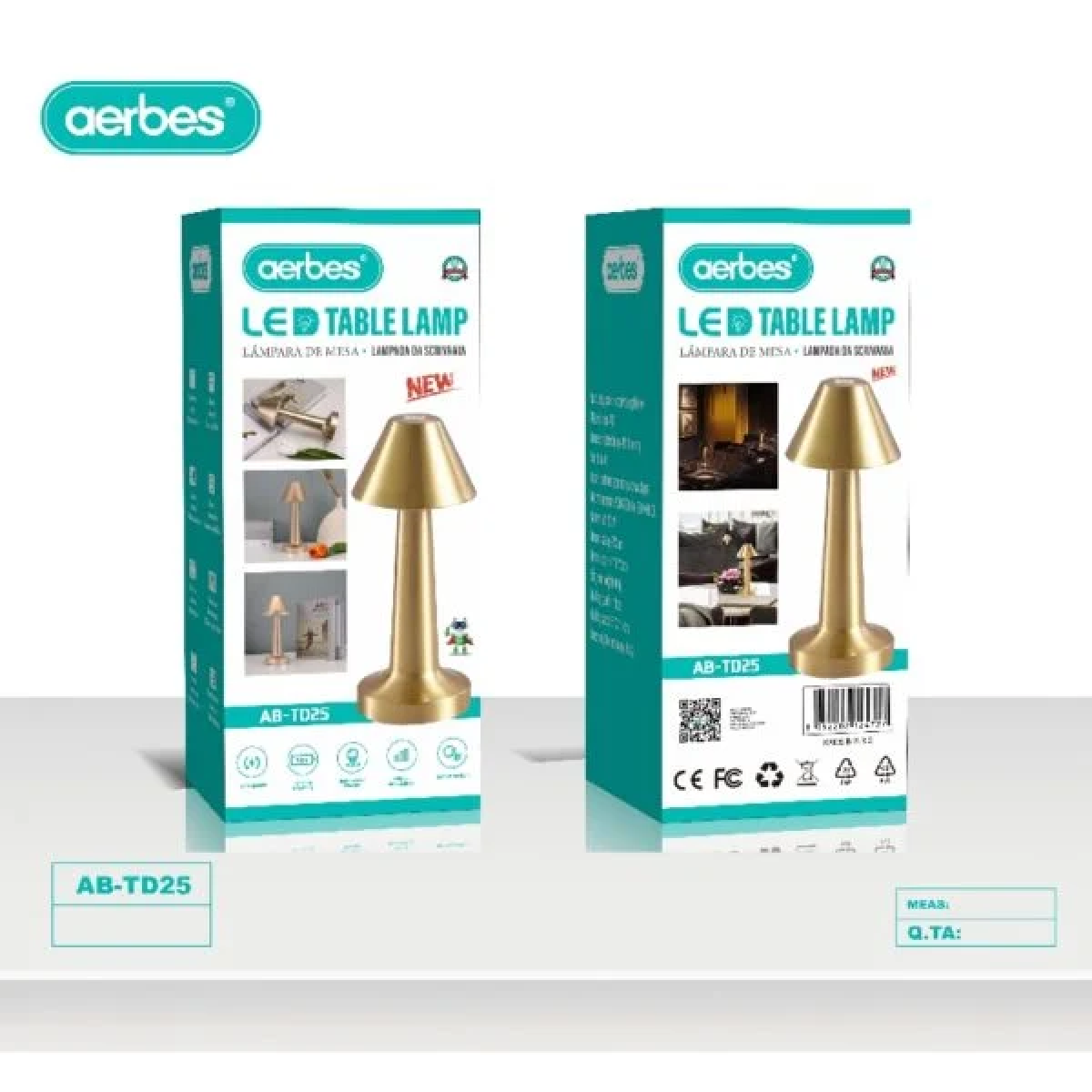Aerbes AB-TD25 Επαναφορτιζόμενο LED Επιτραπέζιο Φωτιστικό Αφής με 3 λειτουργίες - Χρυσό