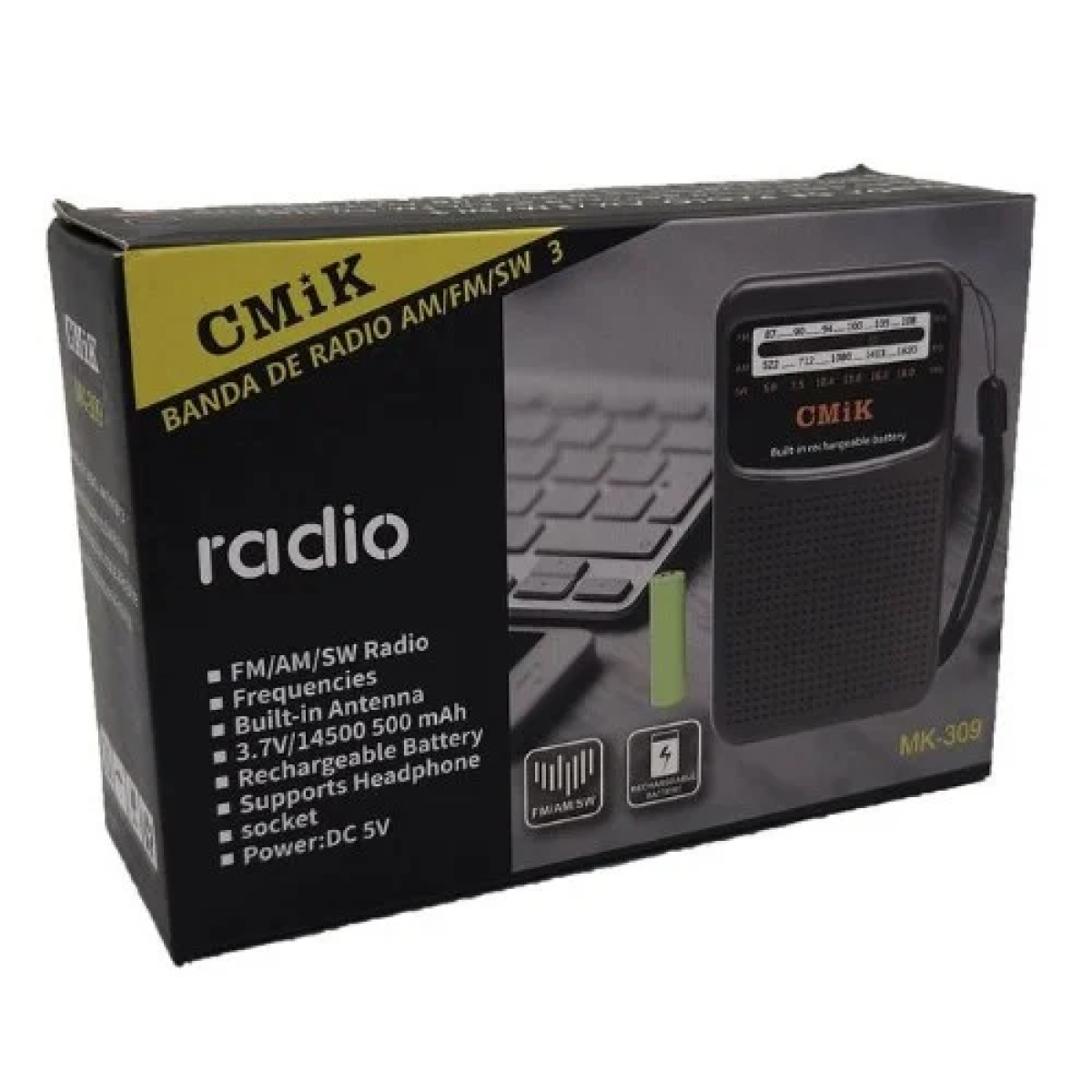 Αναλογικό Ραδιόφωνο Επαναφορτιζόμενο (BT, FM, MP3 USB/micro SD, Li-ion 14500) CMiK MK-309