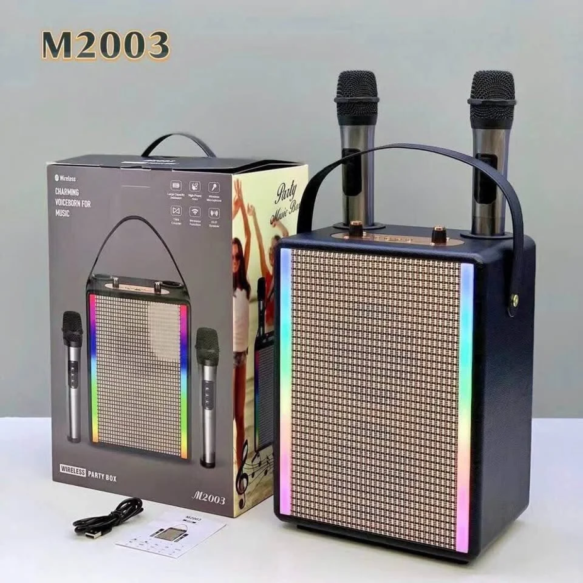 Ασύρματο Φορητό Ηχείο Bluetooth Karaoke με 2 Μικρόφωνα M2003 Μαύρο
