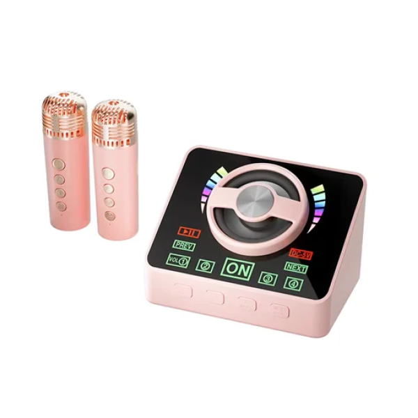 Ασύρματο ηχείο karaoke Bluetooth με 2 μικρόφωνα Q-4 ροζ