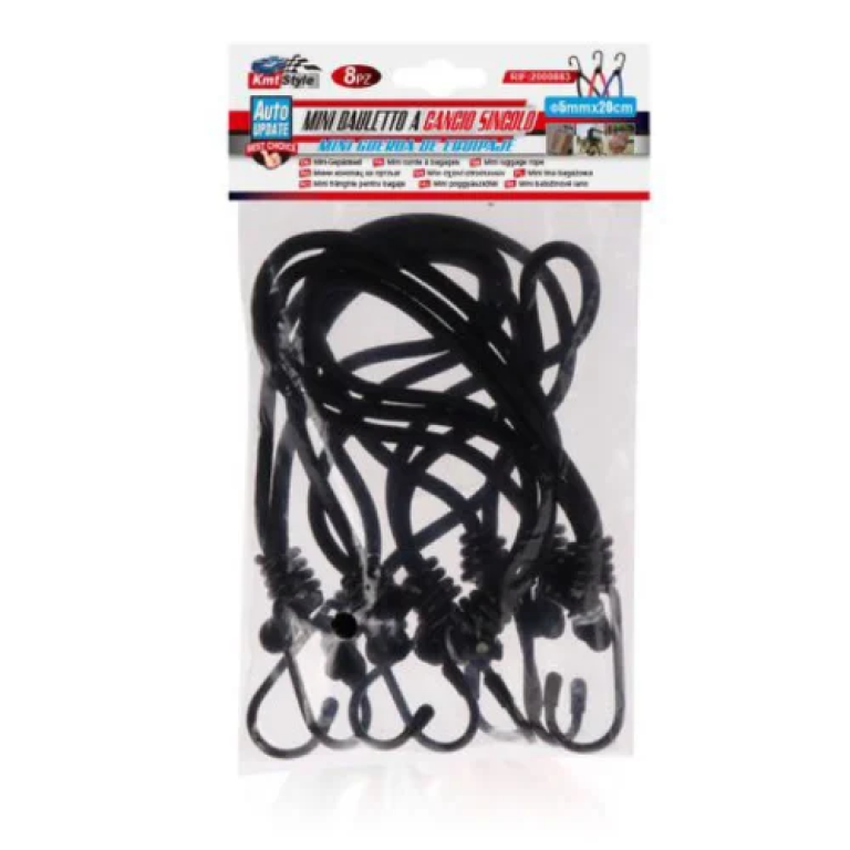 Ελαστικό Κορδόνι - Θηλιά με Γάντζο 5mmx18cm Σετ 8τμχ 2000883