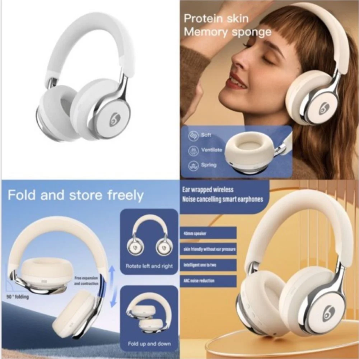 FF98 Bluetooth Ακουστικά Ασύρματα Over-ear Αναδιπλούμενα Ακύρωσης Θορύβου ANC Λευκό