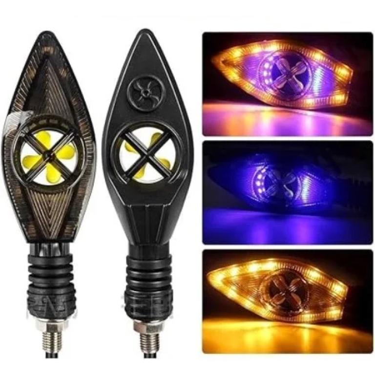 Φλας Μοτοσυκλέτας 2 τμχ Super Bright Led 12V με ανεμιστήρα ψύξης DRL Kίτρινο/Μπλε