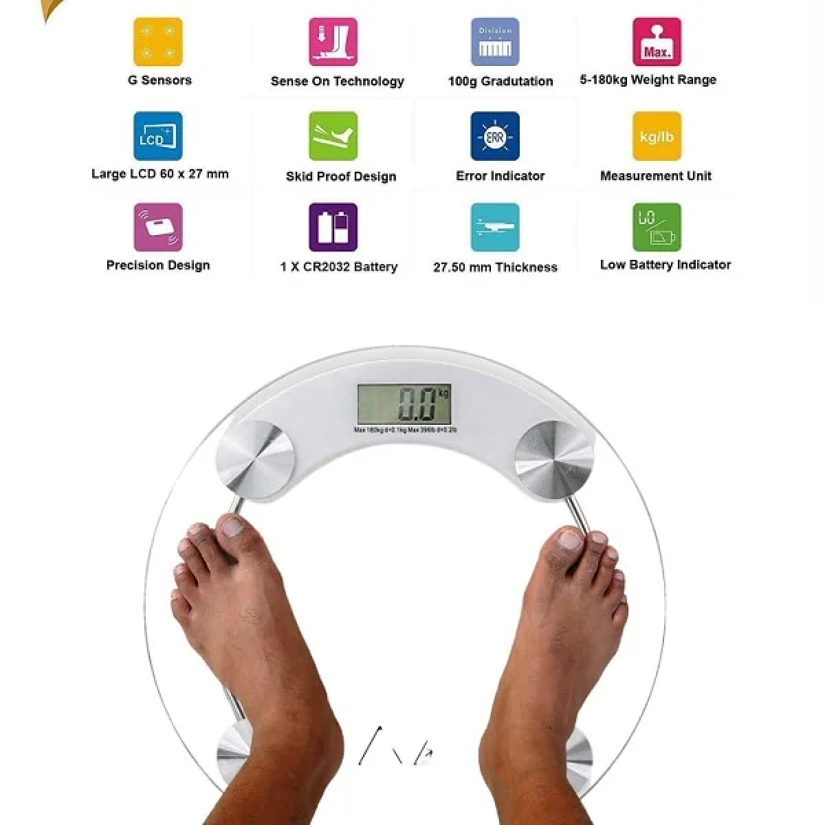 Γυάλινη Ψηφιακή Ζυγαριά Bluetooth Μπάνιου έως 180kg Aerbes AB-C14
