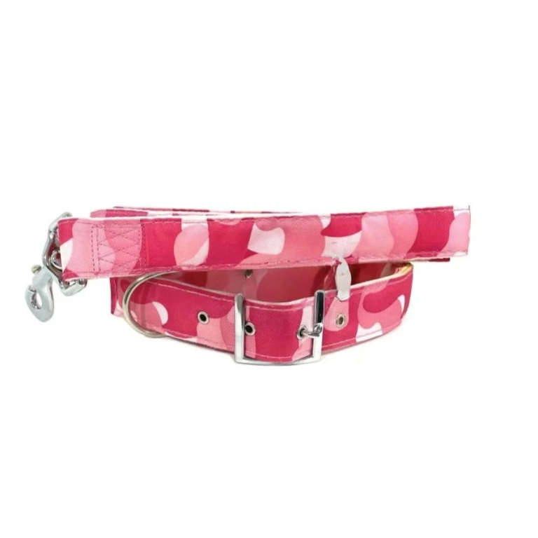 Σετ Νάιλον Περιλαίμιο L39-49cm & Οδηγός L120cm για Σκύλους Ρόζ