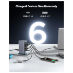Joyroom Φορτιστής GaN Πολλαπλών Θυρών 65W 4x USB-C και 2x USB-A - Σκούρο Γκρι JR-TCM02