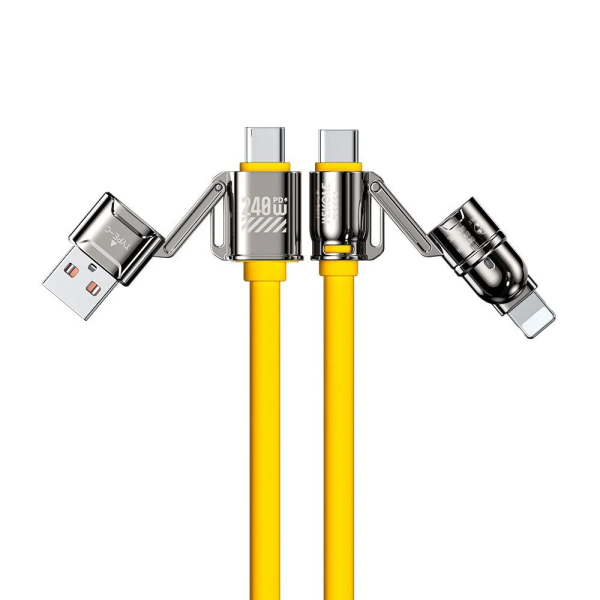 Καλώδιο Φόρτισης 4 in 1 WK (WDC-51) - USB-A/TYPE-C σε USB-C/iPhone – 1.2m - Κίτρινο