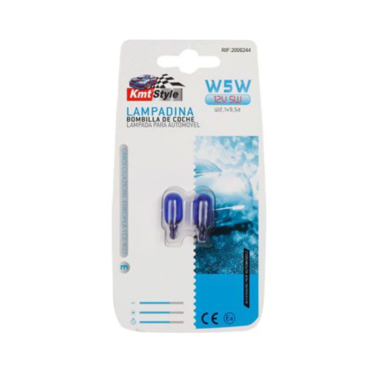 Λάμπα T10 5W 12V W2.1x9.5d Ακάλυκη BLUE 2τμχ (e4)