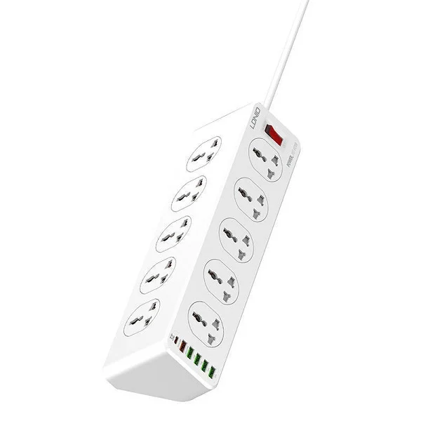 Ldnio SC10610 Πολύπριζο 10 Θέσεων με Διακόπτη, USB και Καλώδιο 2m - Λευκό