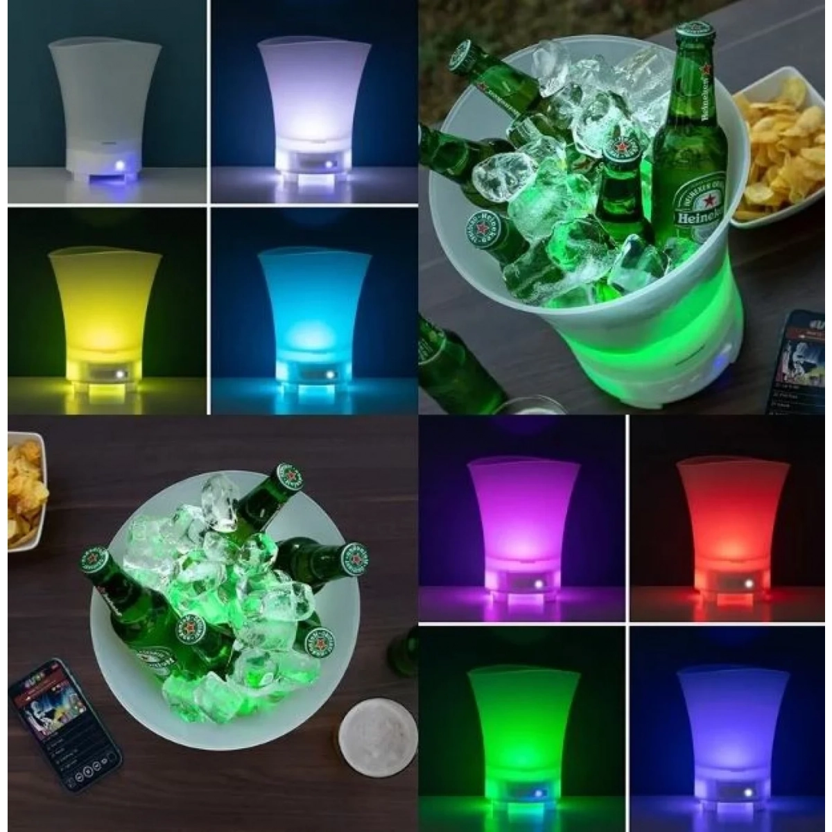 LED RGB Φωτιζόμενη Σαμπανιέρα - Δοχείο Πάγου με Επαναφορτιζόμενο Ηχείο 5W & Bluetooth