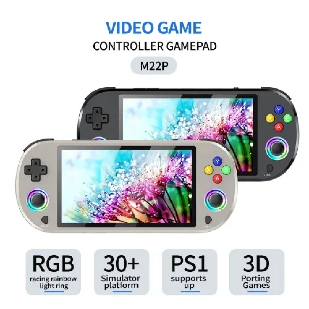 M22 Pro Κονσόλα 5.0'' 4K HD με LED RGB φωτισμό & Gamepad για PS1 - Γκρι